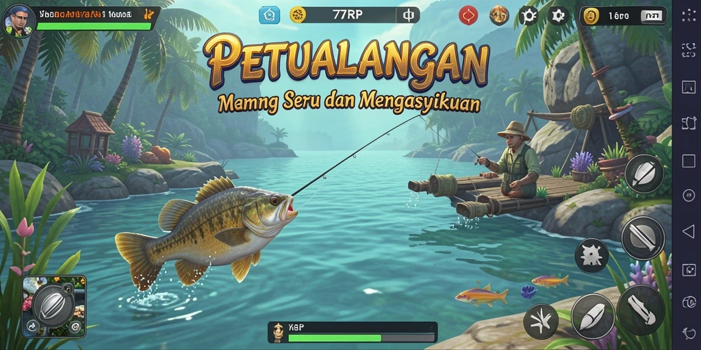 Screenshot gameplay 77RP yang menunjukkan aksi memancing seru.