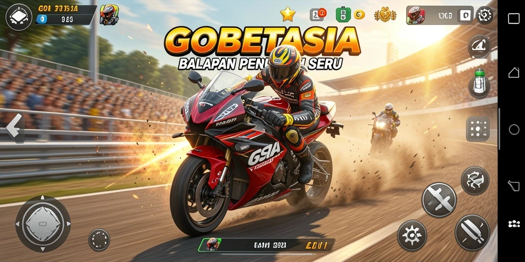 Gameplay GOBETASIA yang seru dan mendebarkan dalam balapan motor.