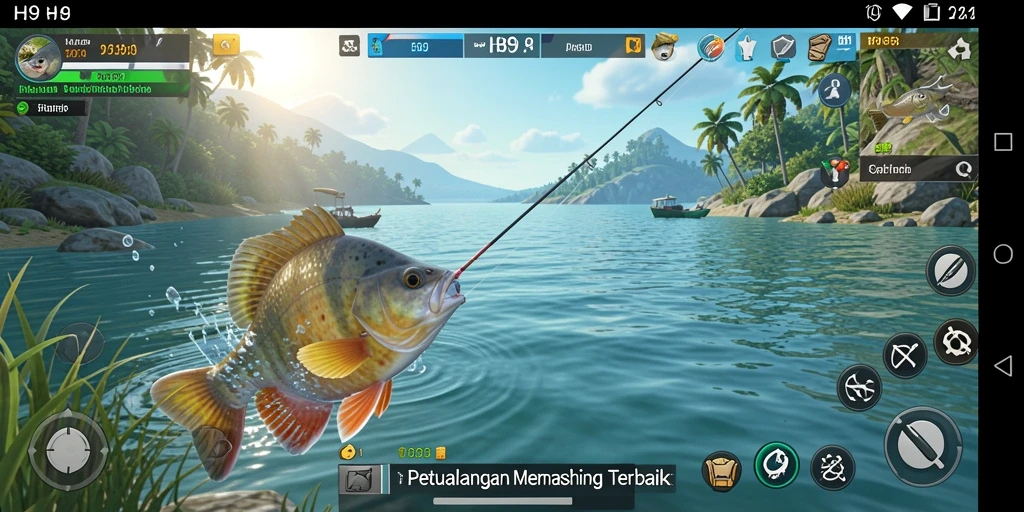 Tangkapan layar gameplay H89 menampilkan aktivitas memancing yang seru dan mengasyikkan.