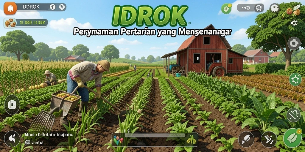 Tampilan gameplay menakjubkan dari IDROK dengan aktivitas pertanian.