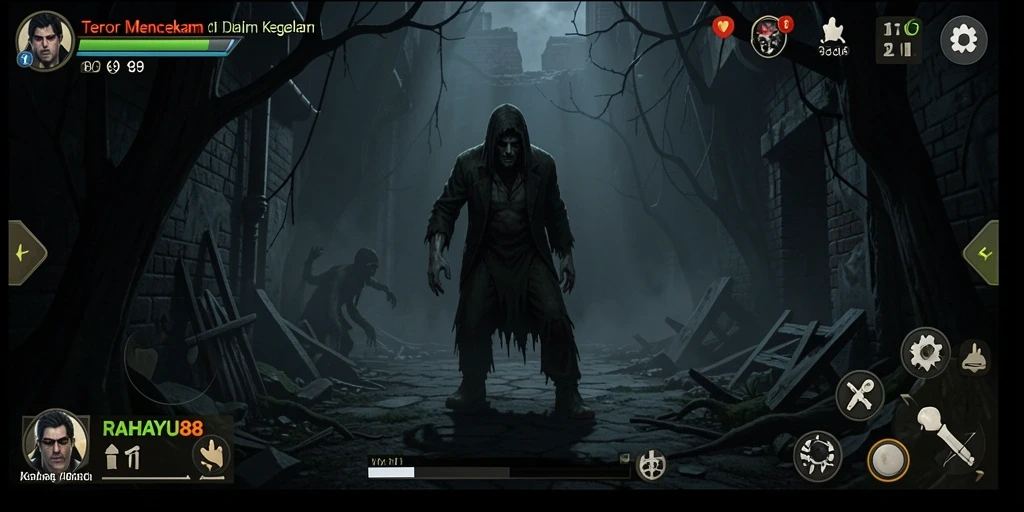 Tampilan gameplay menegangkan di RAHAYU88 dengan suasana mencekam.