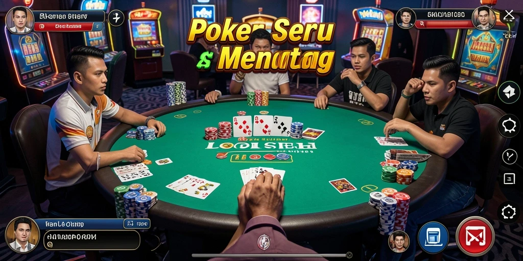 Screenshot permainan Poker RK55 menunjukkan suasana kompetitif yang mendebarkan.
